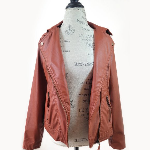 Miss Lili Faux Leather Orange Jacket - Size Small - Picture 2 of 11